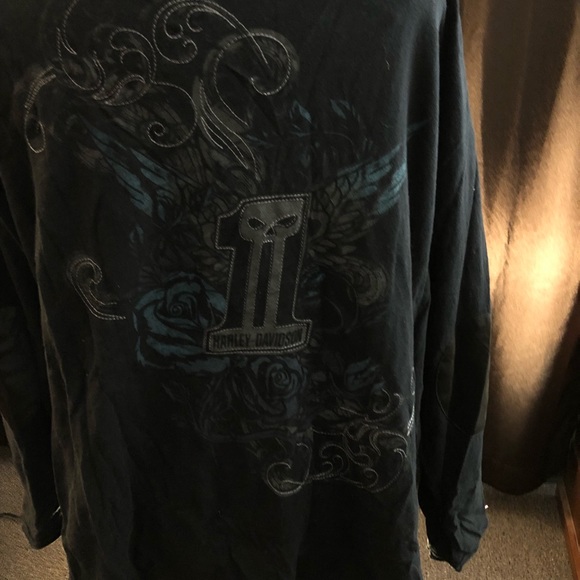 Harley Davidson plus size 3W black off shoulder willie G skull print top. - Picture 5 of 11